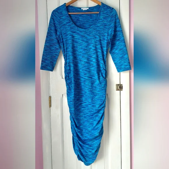 Ingrid + Isabel Static Teal Ruched Long Sleeve Bodycon Maternity Dress Sz M - Picture 2 of 9